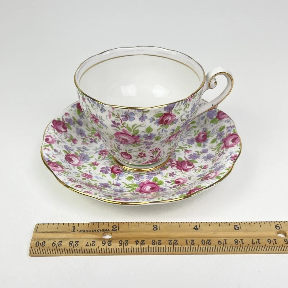Vintage Royal Standard Chintz Pink Roses Cup Saucer Fine Bone China England